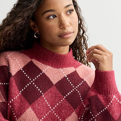 Juniors' SO® Balloon Sleeve Waffle Sweater