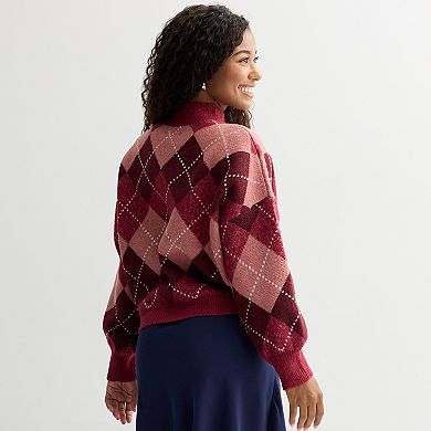 Juniors' SO® Balloon Sleeve Waffle Sweater