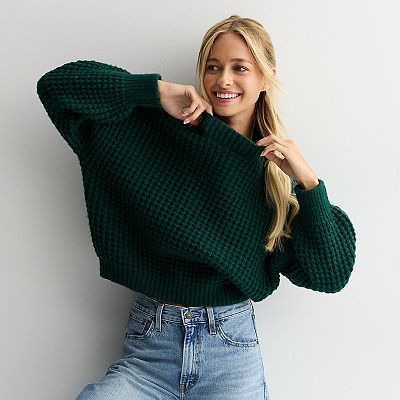 Juniors' SO® Balloon Sleeve Waffle Sweater