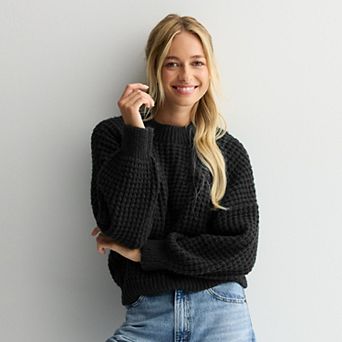 Juniors' SO® Balloon Sleeve Waffle Sweater
