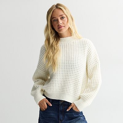 Juniors' SO® Balloon Sleeve Waffle Sweater