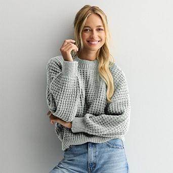 Juniors' SO® Balloon Sleeve Waffle Sweater