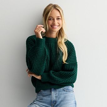 Juniors' SO® Balloon Sleeve Waffle Sweater