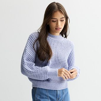 Juniors' SO® Balloon Sleeve Waffle Sweater