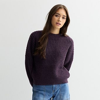 Juniors' SO® Balloon Sleeve Waffle Sweater