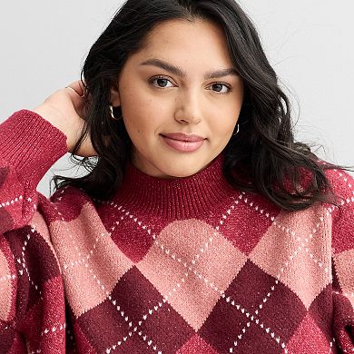 Juniors' Plus Size SO® Waffle Balloon Sleeve Sweater