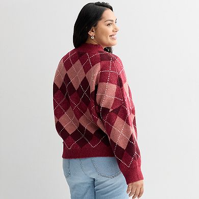 Juniors' Plus Size SO® Waffle Balloon Sleeve Sweater