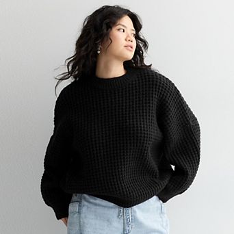 Juniors' Plus Size SO® Waffle Balloon Sleeve Sweater