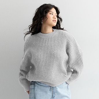 Juniors' Plus Size SO® Waffle Balloon Sleeve Sweater