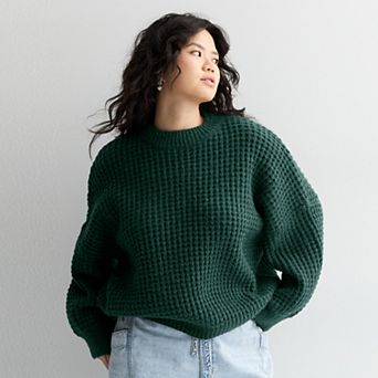 Juniors' Plus Size SO® Waffle Balloon Sleeve Sweater
