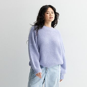 Juniors' Plus Size SO® Waffle Balloon Sleeve Sweater