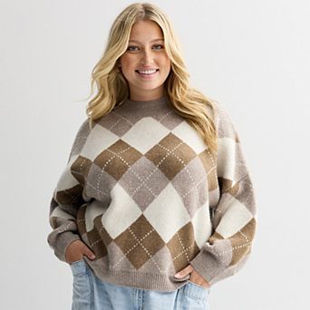 Juniors' Plus Size SO® Waffle Balloon Sleeve Sweater