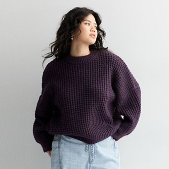 Juniors' Plus Size SO® Waffle Balloon Sleeve Sweater
