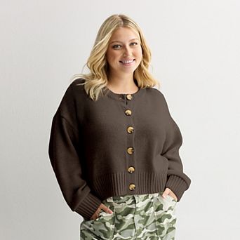 Juniors' Plus Size SO® Crewneck Cardigan