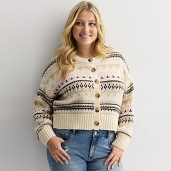 Juniors' Plus Size SO® Crewneck Cardigan