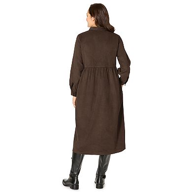 Woman Within Plus Size Petite Button Front Corduroy Dress
