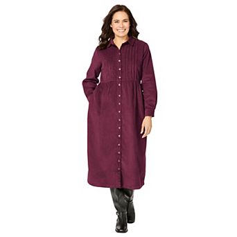 Woman Within Plus Size Petite Button Front Corduroy Dress