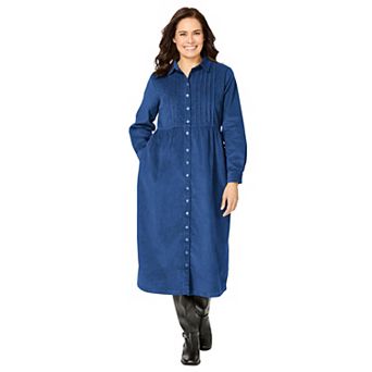 Woman Within Plus Size Petite Button Front Corduroy Dress