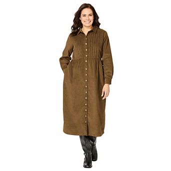 Woman Within Plus Size Petite Button Front Corduroy Dress