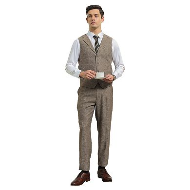 Men's 3-Piece Tweed Suit Set w/ Notch Lapel on Vest
