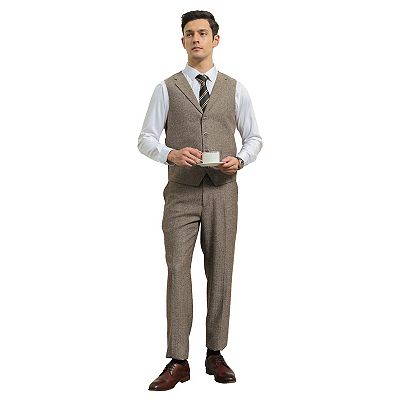 Men's 3-Piece Tweed Suit Set w/ Notch Lapel on Vest