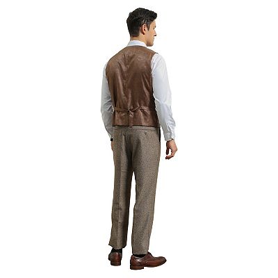 Men's 3-Piece Tweed Suit Set w/ Notch Lapel on Vest