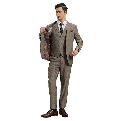 Men's 3-Piece Tweed Suit Set w/ Notch Lapel on Vest