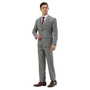 Men's 3 pc Tweed Suit Set w/ Notch Lapel on Vest
