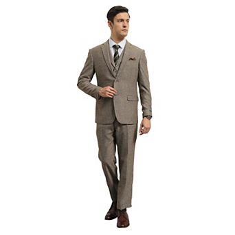 Men's 3 pc Tweed Suit Set w/ Notch Lapel on Vest