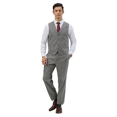 Men's 3-Piece Tweed Suit Set w/ Notch Lapel on Vest