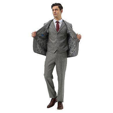 Men's 3-Piece Tweed Suit Set w/ Notch Lapel on Vest