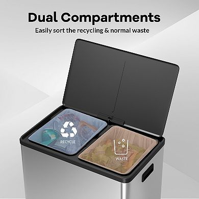 2 x 8 Gal Steel Pedal Recycle Bin with Lid and Inner Buckets
