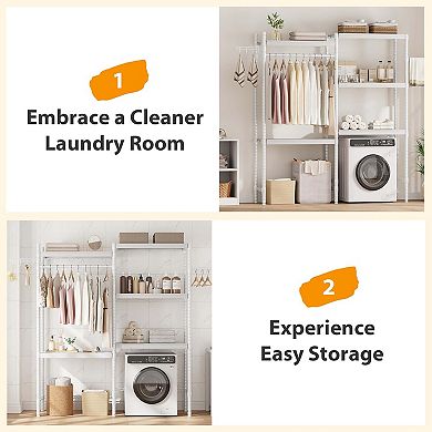 5-Tier Wood Over-the-Washer Dryer Storage Shelf 30" A+B