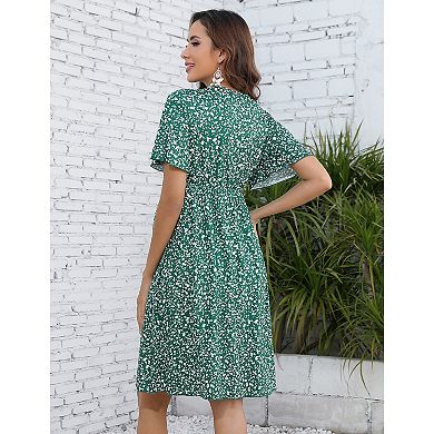 Womens Casual V Neck A Line Swing Wrap Maternity Dress Flowy Midi Maternity Dress for Baby Shower