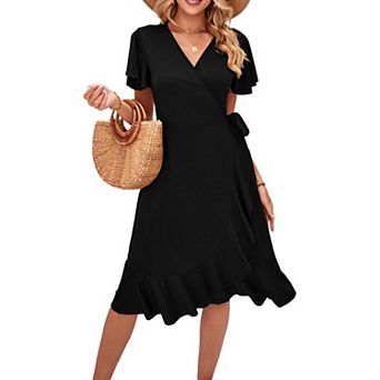 Womens Casual V Neck A Line Swing Wrap Maternity Dress Flowy Midi Maternity Dress for Baby Shower