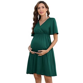 Womens Casual V Neck A Line Swing Wrap Maternity Dress Flowy Midi Maternity Dress for Baby Shower