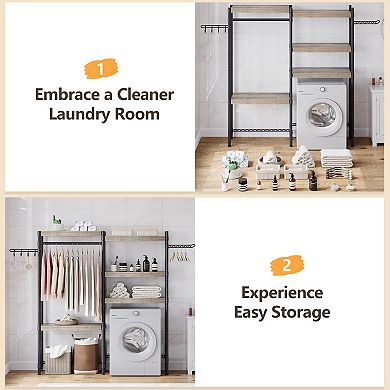 5-Tier Wood Over-the-Washer Dryer Storage Shelf 30" A+B