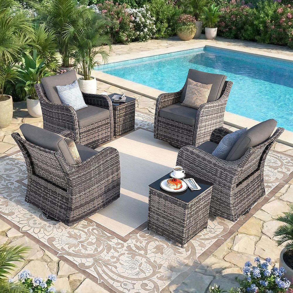 6 Pieces Outdoor Patio Wicker Furniture Set with Coffee Table and Seat ...