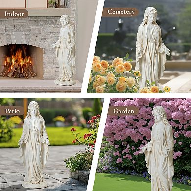 LuxenHome Virgin Mary Statue, 30'' Ivory Religious Blessed Mother Indoor Outdoor Garden Sculptures