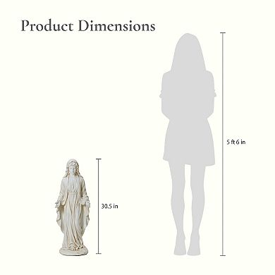 LuxenHome Virgin Mary Statue, 30'' Ivory Religious Blessed Mother Indoor Outdoor Garden Sculptures