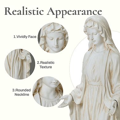 LuxenHome Virgin Mary Statue, 30'' Ivory Religious Blessed Mother Indoor Outdoor Garden Sculptures