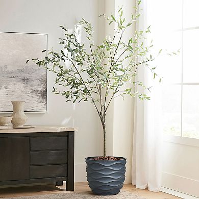 LuxenHome 13.4-Inch Round Waves MgO Planter