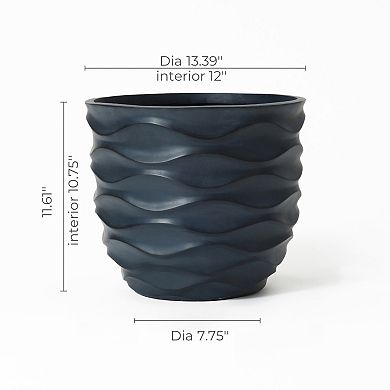LuxenHome 13.4-Inch Round Waves MgO Planter