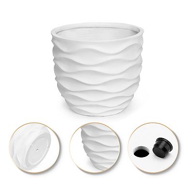 LuxenHome 17.4-Inch Round Waves MgO Planter