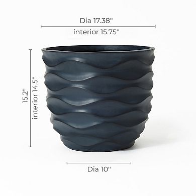 LuxenHome 17.4-Inch Round Waves MgO Planter