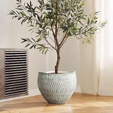 LuxenHome V-Pattern Polyresin Round Planter