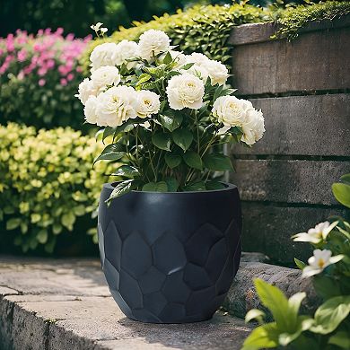 LuxenHome Round Beehive Geometric MgO Planter