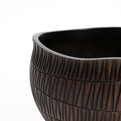 LuxenHome V-Pattern Polyresin Round Planter