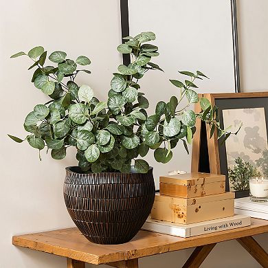 LuxenHome V-Pattern Polyresin Round Planter