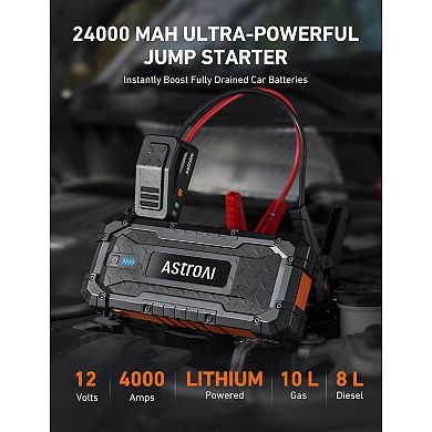 AstroAI S8 Ultra 4000Amps Jump Starter Battery, Jumper for 10.0L Gas & 8.0L Diesel Engines